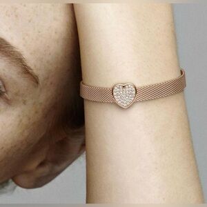 Rose Gold Pandora Reflexions Long Clasp Pavé Bracelet With Heart Charm